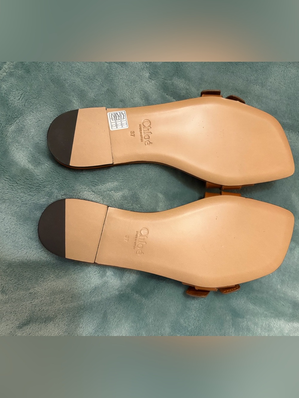 Chloe Tan Leather Slide Sandals with Gold Buckle - Picture 4 of 4